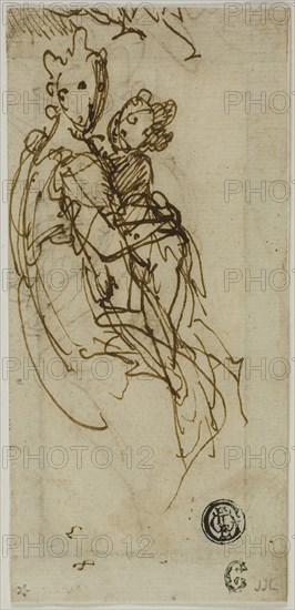 Seated Virgin and Child (recto), Seated Virgin and Child (verso), 1570/90, Bernardino India, Italian, 1528-1590, Italy, Pen and brown ink (recto and verso) on cream laid paper, 138 x 64 mm