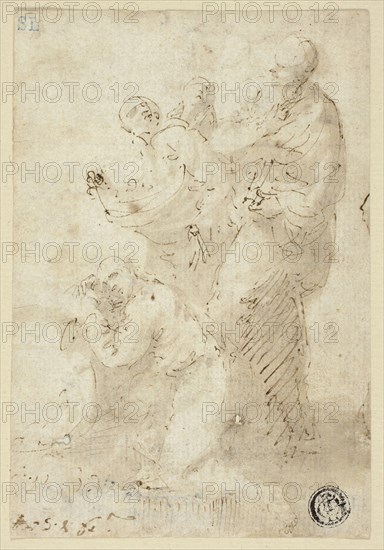 A Group of Figures, c. 1649, Jusepe de Ribera, Spanish, 1591-1652, Italy, Pen and brown ink and brush and brown wash on ivory laid paper, 129 x 88 mm