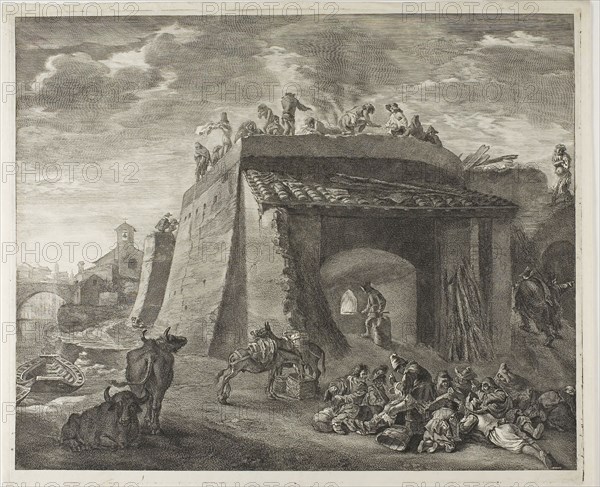 Lime-Kiln, from Cabinet Reynst, 1655–59, Cornelis Visscher (Dutch, c. 1629-1658), after Pieter van Laer (Netherlandish, 1592-1642), Holland, Engraving and etching in black on ivory laid paper, The Topers, n.d., Cornelis Visscher (Dutch, c. 1629-1658), after Adriaen van Ostade (Dutch, 1610-1685), Holland, Engraving on ivory paper, Woman on an Ass Suckling a Child, n.d., Cornelis Visscher (Dutch, c. 1629-1658), after Nicolaes Berchem the Elder (Dutch, 1621/22-1683), Holland, Engraving on paper, 254 x 203 mm (trimmed), The Passage of the River, n.d., Cornelis Visscher (Dutch, c. 1629-1658), after Nicolaes Berchem the Elder (Dutch, 1621/22-1683), Holland, Engraving on paper, 267 x 213 mm