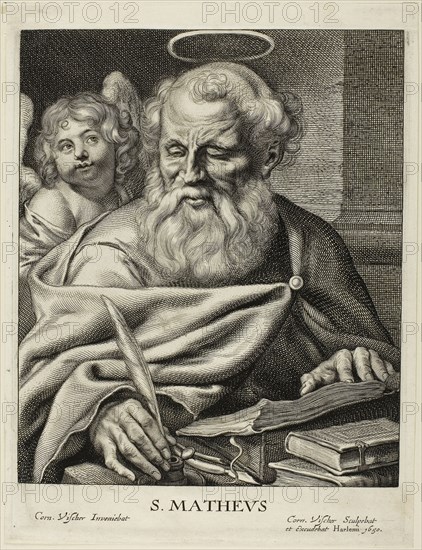 Saint Matthew, n.d., Cornelis Visscher, Dutch, c. 1629-1658, Holland, Engraving on ivory paper, 260.35 x 196.85 mm