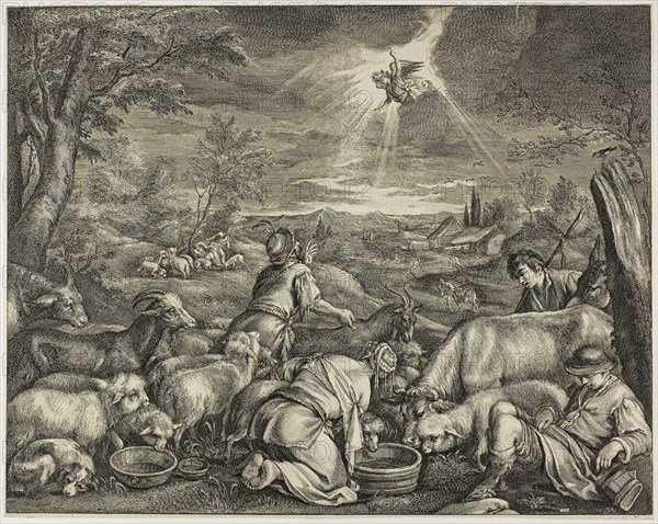 The Angel Promising the Land of Sichem to Abraham, n.d., Cornelis Visscher, the Elder (Netherlandish, c. 1520-1586), after Jacopo Bassano (Italian, 1510-1592), Holland, Engraving on paper