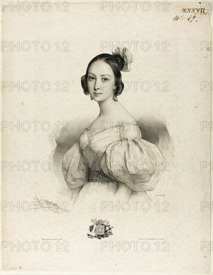 The Letter T from Le Miroir des Dames, ou nouvel alphabet français, 1834, Pierre Louis Henri Grévedon, French, 1776-1860, France, Lithograph in black on cream wove paper, 365 × 275 mm (image), 510 × 395 mm (sheet)