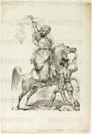 Mounted Mameluke Chieftain Calling for Aid, 1817, Baron Antoine Jean Gros, French, 1771-1835, France, Lithograph in black on cream wove paper, 319 × 233 mm (image), 436 × 299 mm (sheet)