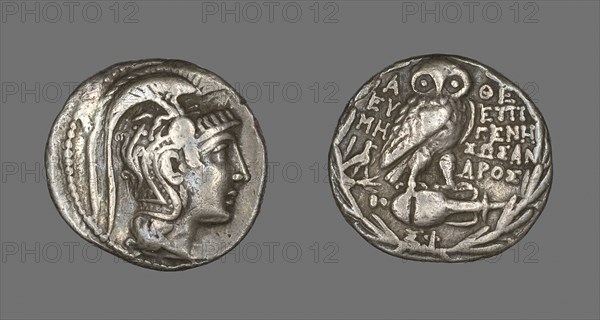 Tetradrachm (Coin) Depicting the Goddess Athena, about 163 BC, Greek, Athens, Silver, Diam. 3 cm, 16.05 g