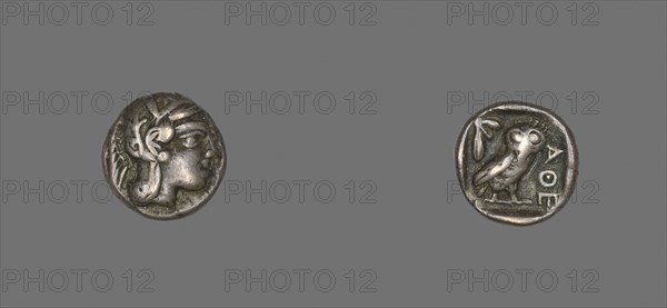Drachm (Coin) Depicting the Goddess Athena, about 490 BC, Greek, minted in Athens, Athens, Silver, Diam. 1.5 cm, 4.22 g