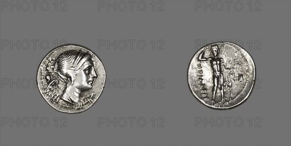 Drachm (Coin) Depicting the Goddess Nike, 216/203 BC, Greek, minted in Bruttium, Italy, Terina, Silver, Diam. 1.9 cm, 4.69 g