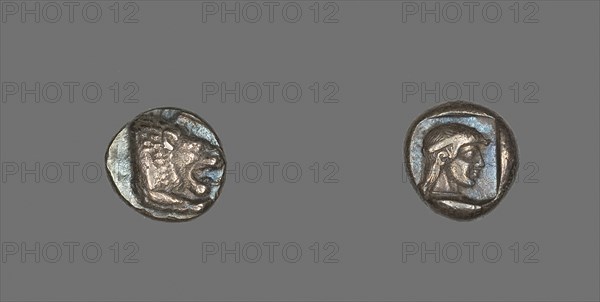 Drachm (Coin) Depicting Lion, 500/480 BC, Greek, Knidos, Silver, Diam. 1.6 cm, 6.21 g
