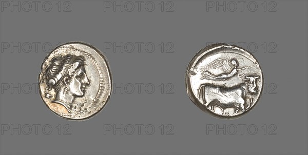 Stater Coin Depicting the Nymph Parthenope, 325/241 BC, Greek, minted in Neapolis (Naples), Campania, Italy, Naples, Silver, Diam. 2.1 cm, 7.28 g