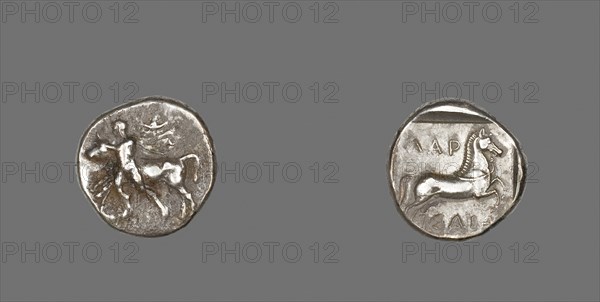 Drachm (Coin) Depicting Thessalos Holding a Bull, 435/400 BC, Greek, Lárisa, Silver, Diam. 1.9 cm, 6.11 g