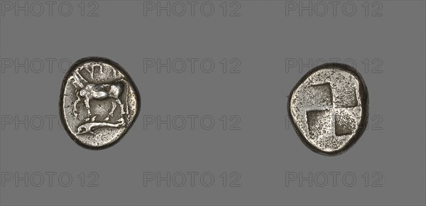 Drachm (Coin) Depicting a Cow with Dolphin below, about 416/357 BC, Greek, Ancient Greece, Silver, Diam. 1.7 cm, 5.15 g