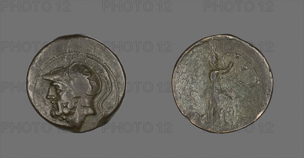 Coin Depicting the God Mars, about 282/203 BC, Greek, Calabria, Bronze, Diam. 2.6 cm, 14.15 g