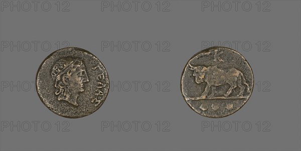 Trias (Coin) Depicting the God Gelas, late 5th century BC, Greek, minted in Gela, Sicily, Gela, Bronze, Diam. 2 cm, 4.40 g