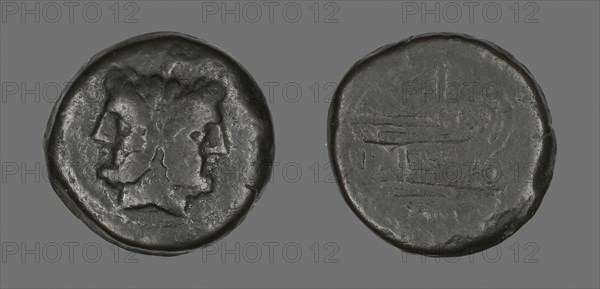 Coin Depicting a Janiform head, about 211/208 BC, Roman, minted in Rome, Roman Empire, Bronze, Diam. 3.7 cm, 44.17 g