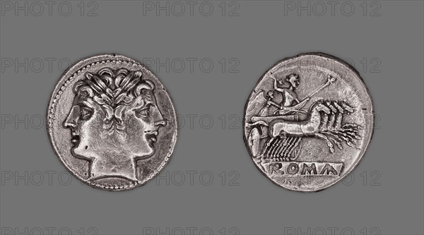 Didrachm (Coin) Depicting the Dioscuri (Castor and Pollux), 225/214 BC, issued by the Roman Republic, Roman, minted in Rome (uncertain), Capua, Silver, Diam. 2.3 cm, 6.62 g
