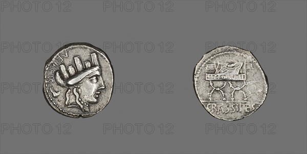 Denarius (Coin) Depicting the Goddess Cybele, 84 BC, Roman, minted in Rome, Italy, Silver, Diam. 2 cm, 3.76 g