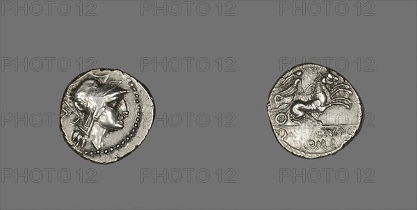 Denarius (Coin) Depicting the Goddess Roma, 91 BC, Roman, minted in Rome, Italy, Silver, Diam. 1.8 cm, 3.78 g