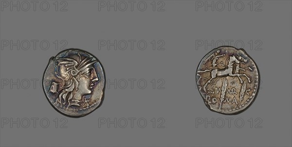 Denarius (Coin) Depicting the Goddess Roma, 134 BC, Roman, minted in Rome, Italy, Silver, Diam. 1.9 cm, 3.90 g