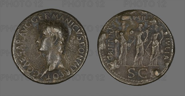 Sestertius (Coin) Portraying Emperor Gaius (Caligula), AD 37/38, Roman, minted in Rome, Rome, Bronze, Diam. 3.5 cm, 26.6 g