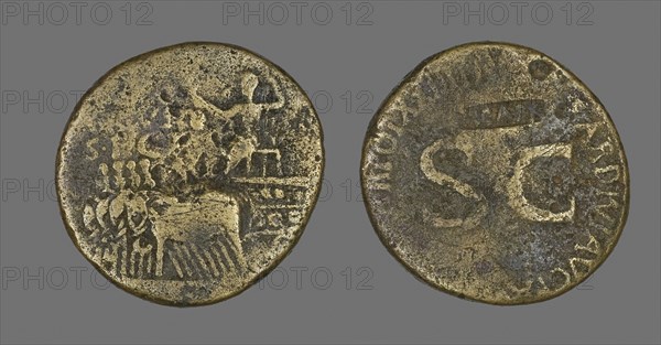 Sestertius (Coin) Depicting an Elephant Quadriga, AD 34/35, Roman, minted in Rome, Rome, Bronze, Diam. 3.5 cm, 20.43 g