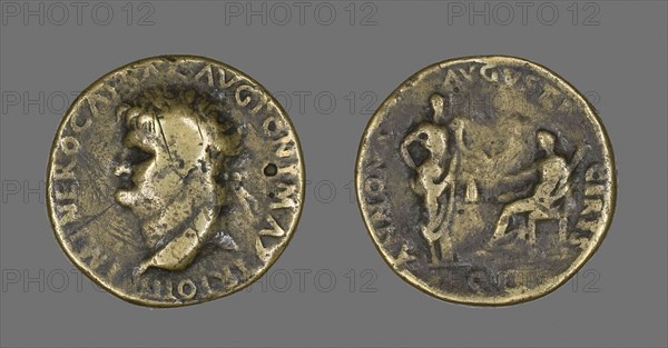 Sestertius (Coin) Portraying Emperor Nero, AD 54/68, Roman, Roman Empire, Bronze, Diam. 3.3 cm, 22.31 g