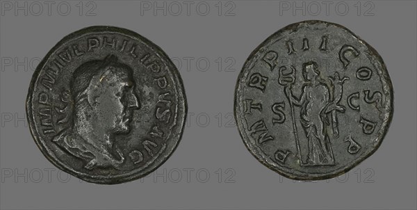 Sestertius (Coin) Portraying King Philip I, AD 246, Roman, Rome, Bronze, Diam. 3.1 cm, 24.19 g