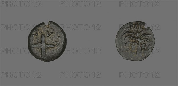 Coin Depicting Shields and Spears, AD 54, Procurator: Antonius Felix (reign of Claudius), Roman, Palestine, Israel, Bronze, Diam. 1.8 cm, 2.33 g