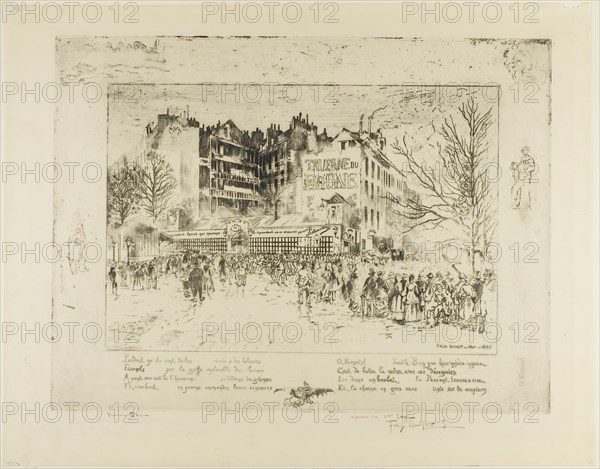 The Place des Martyrs and the Jailhouse Tavern, 1885, Félix Hilaire Buhot, French, 1847-1898, France, Soft ground etching on paper, 340 × 449 mm (plate), 533 × 420 mm (sheet)