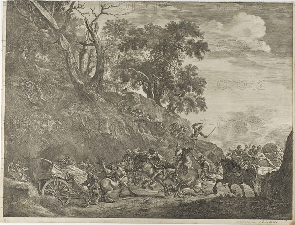 Attack on a Convoy, n.d., Cornelis Visscher (Dutch, c. 1629-1658), after Pieter van Laer (Netherlandish, 1592/95-1642), Holland, Engraving on paper