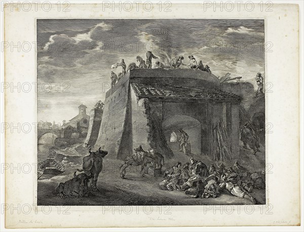 Lime-Kiln, from Cabinet Reynst, 1655–59, Cornelis Visscher (Dutch, c. 1629-1658), after Pieter van Laer (Netherlandish, 1592-1642), Netherlands, Engraving and etching in black on ivory laid paper, 325 x 390 mm