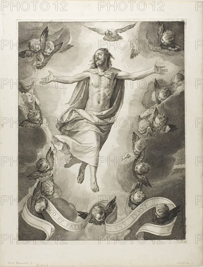 The Resurrection, c. 1655, Cornelis Visscher (Dutch, c. 1629-1658), after Paolo Caliari, called Veronese (Italian, 1528-1588), Holland, Engraving on ivory laid paper, 403 x 307 mm (image), 141 x 314 mm (plate), 490 x 373 mm (sheet)