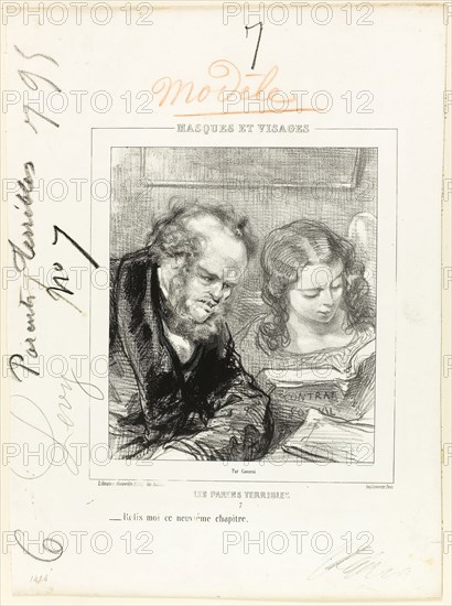 Les-Parents-Terribles series: Will you read that chapter over again…, 1853, Paul Gavarni, French, 1804-1866, France, Lithograph in black on ivory wove paper, 216 × 185 mm (image), 358 × 263 mm (sheet)
