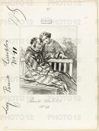 Les-Parents-Terribles series: Don’t you think, father…, 1853, Paul Gavarni, French, 1804-1866, France, Lithograph in black on cream wove paper, 193 × 161 mm (image), 358 × 270 mm (sheet)