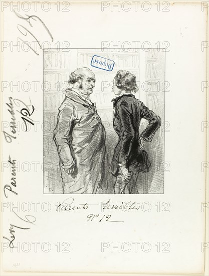 Les-Parents-Terribles series: I can’t stand for that kind of mustaches, 1853, Paul Gavarni, French, 1804-1866, France, Lithograph in black on cream wove paper, 194 × 161 mm (image), 359 × 272 mm (sheet)