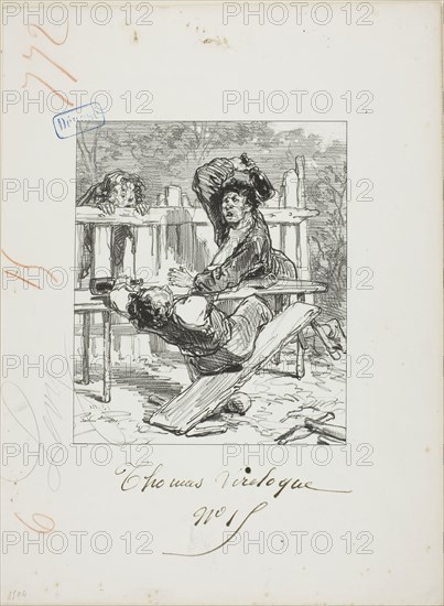 Les Propos de Thomas Vireloque: Brains cracked-but bottles, 1853, Paul Gavarni, French, 1804-1866, France, Lithograph in black on cream wove paper, 193 × 162 mm (image), 356 × 265 mm (sheet)