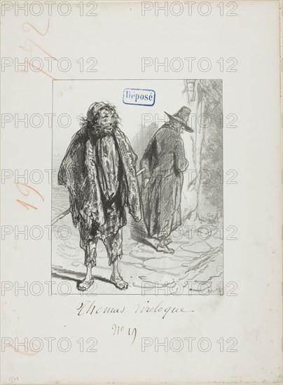 Les Propos de Thomas Vireloque: Figaro grown old-becomes Bazile, 1853, Paul Gavarni, French, 1804-1866, France, Lithograph in black on cream wove paper, 202 × 161 mm (image), 357 × 265 mm (sheet)