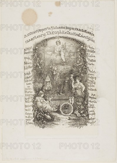 Frontispiece for the Revue Fantaisiste, 1861, Rodolphe Bresdin, French, 1825-1885, France, Etching on ivory China paper laid down on white wove paper, 211 × 136 mm (plate), 297 × 215 mm (sheet)