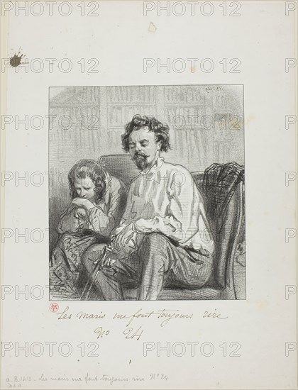 Husbands Always Make Me Laugh: Ninie, I’ve just had an idea, 1853, Paul Gavarni, French, 1804-1866, France, Lithograph in black on cream wove paper, 195 × 178 mm (image), 352 × 265 mm (sheet)