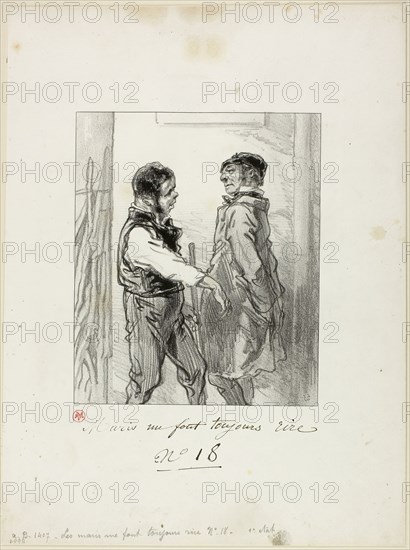 Husbands Always Make Me Laugh: And the judge’s son told my wife, 1853, Paul Gavarni, French, 1804-1866, France, Lithograph in black on cream wove paper, 192 × 161 mm (image), 355 × 266 mm (sheet)