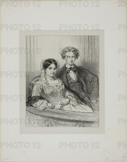 Par-ci, par-là: Phèdre au Théâtre-Francais…, 1857–58, Paul Gavarni, French, 1804-1866, France, Lithograph in black on light gray China paper laid down on ivory wove paper, 201 × 162 mm (image), 230 × 188 mm (chine), 353 × 278 mm (sheet)