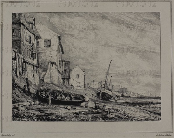 Normandy, 1831, Eugène Isabey (French, 1803-1886), printed by Francois Seraphin Delpech (French, 1778-1825), France, Lithograph in black on ivory China paper laid down on rosy-cream wove paper, 174 × 223 mm (image), 189 × 238 mm (chine), 450 × 293 mm (sheet)