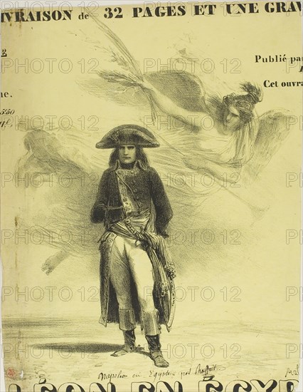 Napoleon in Egypt, 1835, Denis Auguste Marie Raffet, French, 1804-1860, France, Lithograph in black on yellow wove paper hinged on four sides to a cream board, 280 × 225 mm (image), 291 × 227 mm (primary support), 356 × 266 mm (secondary support)