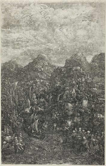 The Miraculous Draught of Fishes, 1883, Rodolphe Bresdin, French, 1825-1885, France, Lithograph on gray chine laid down on ivory wove paper, 482 × 310 mm