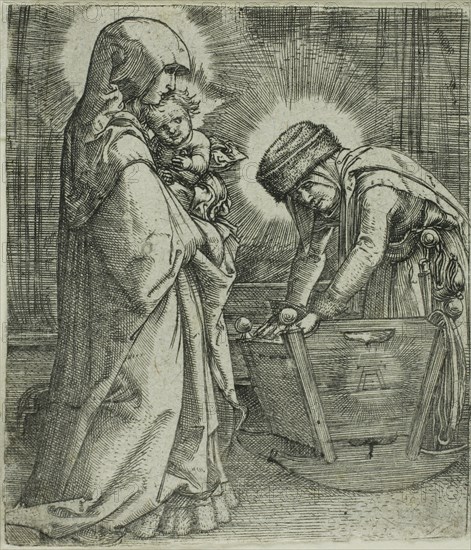 The Virgin and Child with Saint Anne at the Cradle, 1515/20, Albrecht Altdorfer, German, c.1480-1538, Germany, Engraving in black on ivory laid paper, 63 × 55 mm (image/plate)
