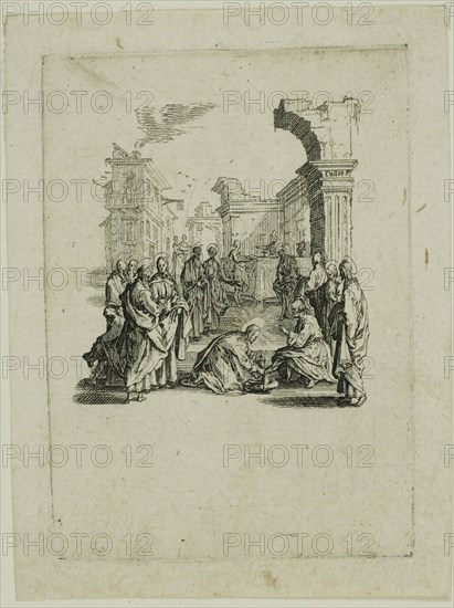 Washing the Feet, from The Small Passion, 1624/31, Jacques Callot, French, 1592-1635, France, Etching on ivory laid paper, 72 × 56 mm