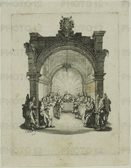 The Last Supper, from The Small Passion, 1624/31, Jacques Callot, French, 1592-1635, France, Etching on ivory laid paper, 75 × 57 mm