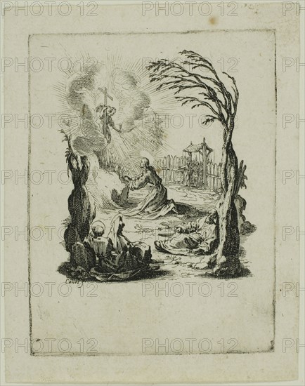 The Agony in the Garden, from The Small Passion, 1624/31, Jacques Callot, French, 1592-1635, France, Etching on ivory laid paper, 77 × 59 mm