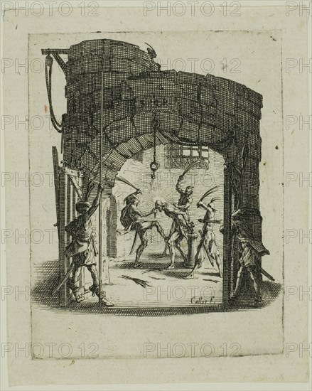 The Flagellation, from The Small Passion, 1624/31, Jacques Callot, French, 1592-1635, France, Etching on ivory laid paper, 77 × 57 mm