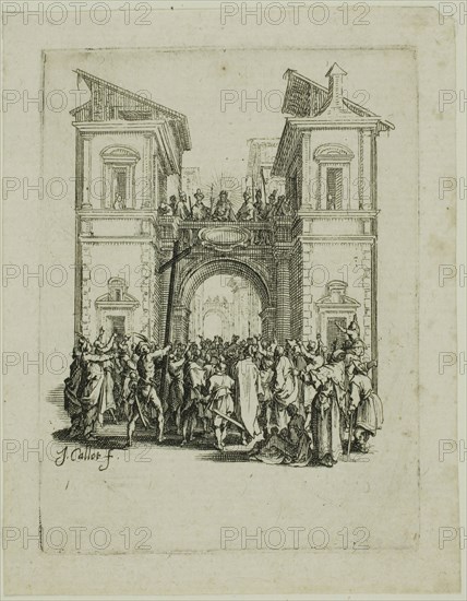 The Presentation to the People, from The Small Passion, 1624/31, Jacques Callot, French, 1592-1635, France, Etching on ivory laid paper, 76 × 57 mm