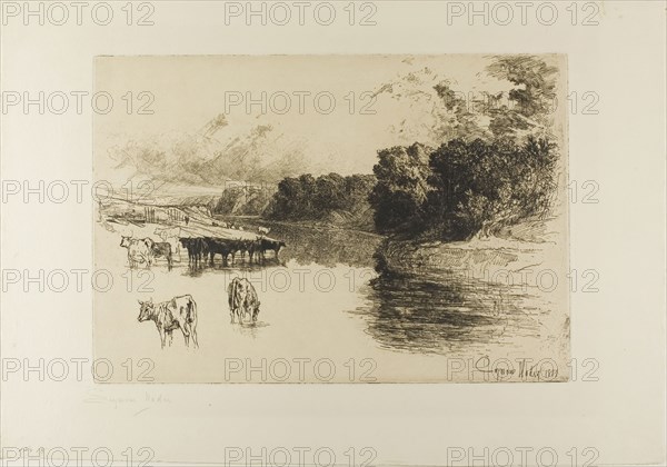 A Lancashire River, 1881, Francis Seymour Haden, English, 1818-1910, England, Etching on cream wove paper, 280 × 405 mm (image/plate), 397 × 567 mm (sheet)