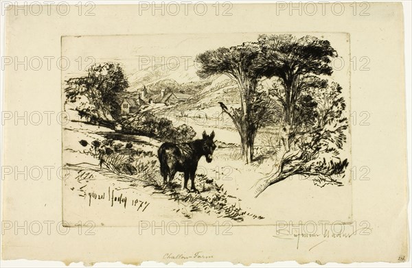 Challow Farm, c. 1877, Francis Seymour Haden, English, 1818-1910, England, Drypoint on copper printed on cream laid paper, 151 × 227 mm (image/plate), 203 × 314 mm (sheet)
